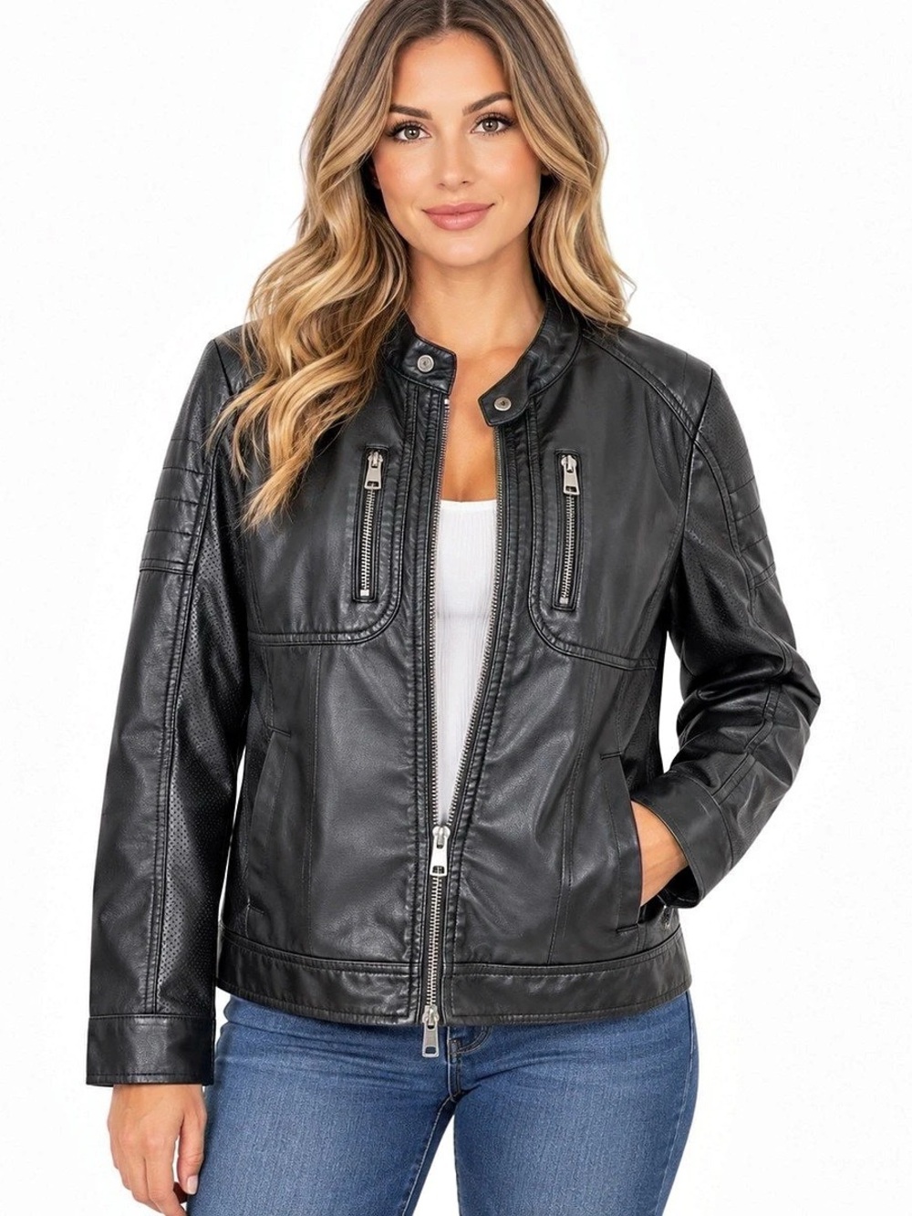 Urban Republic Black Faux Leather Moto Jacket Women’s XL 18/20